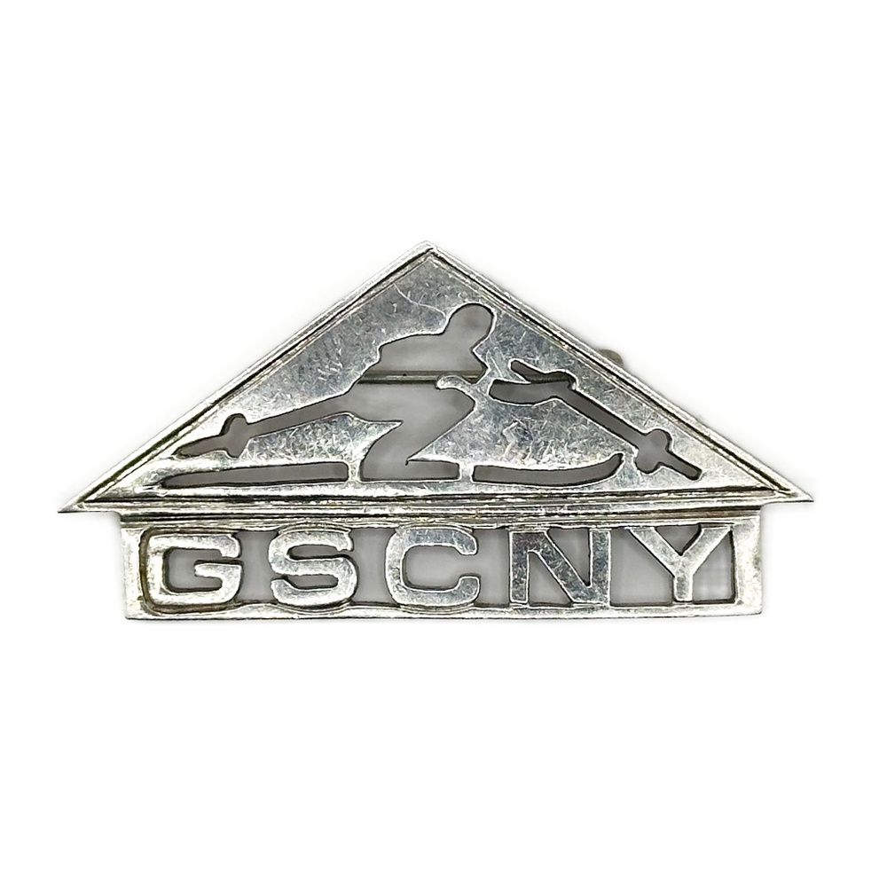 Vintage Sterling Silver GSCNY Ski Club Pin 2" x 1"